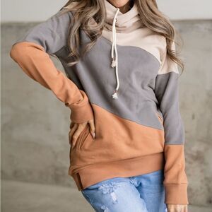 Ampersand Ave SingleHood Madrid Diagonal Colorblock Fleece Sweatshirt Hoodie S